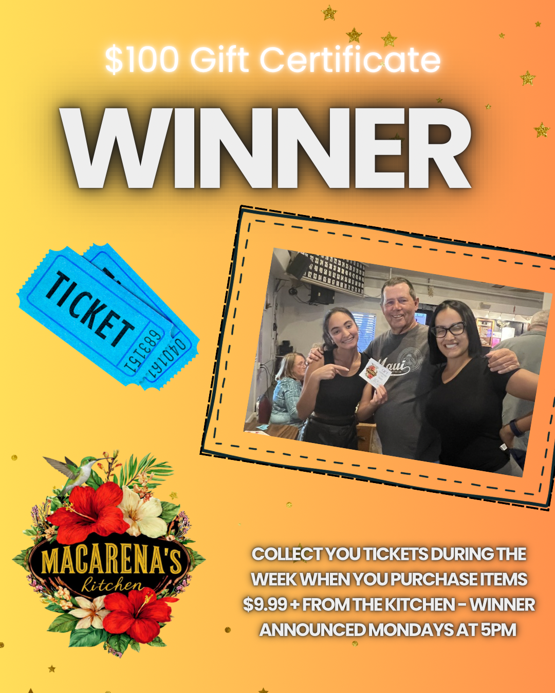 $100 Gift Certificate Winner at Macarena's Kitchen