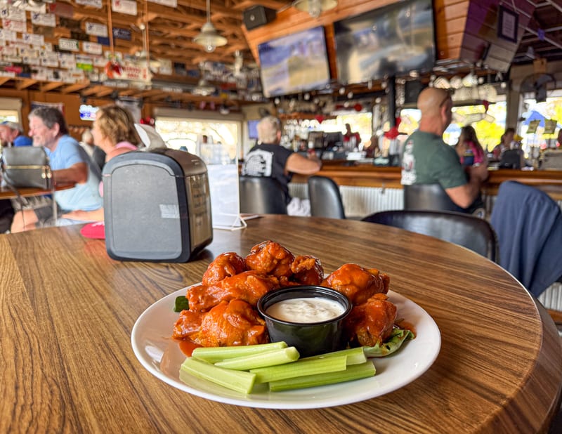 Buffalo wings with celery and ranch at Macarena's Kitchen